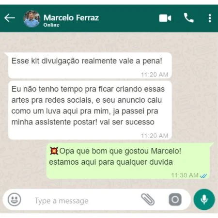 Depoimento de cliente no WhatsApp