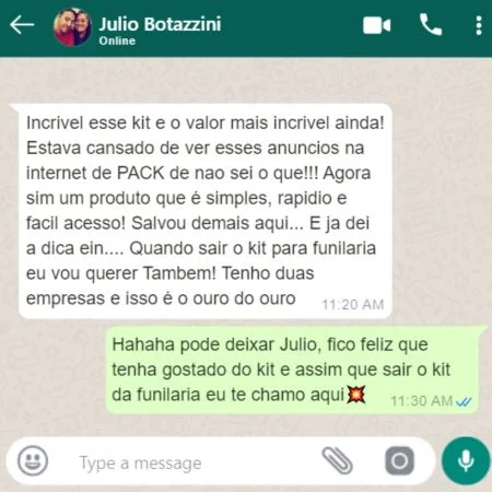 Depoimento de cliente no WhatsApp